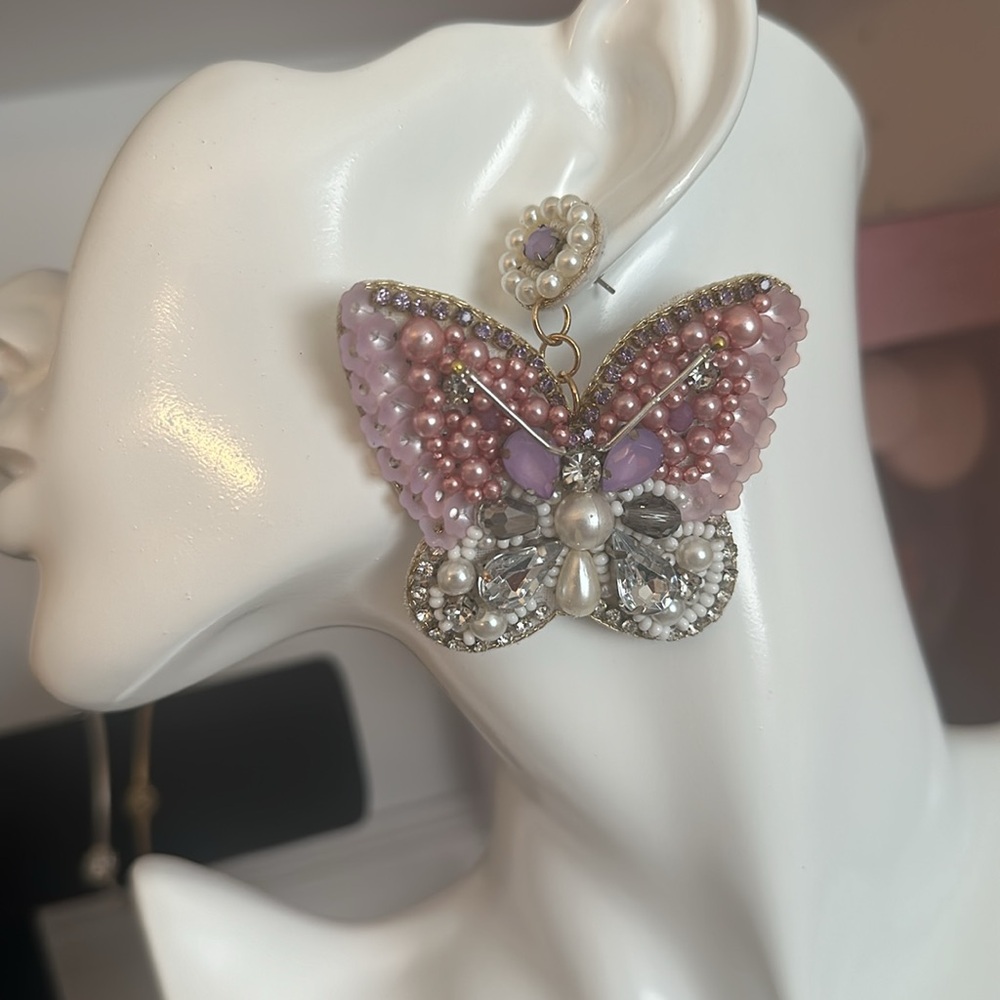 Butterfly beaded and crystals Statement Earrings